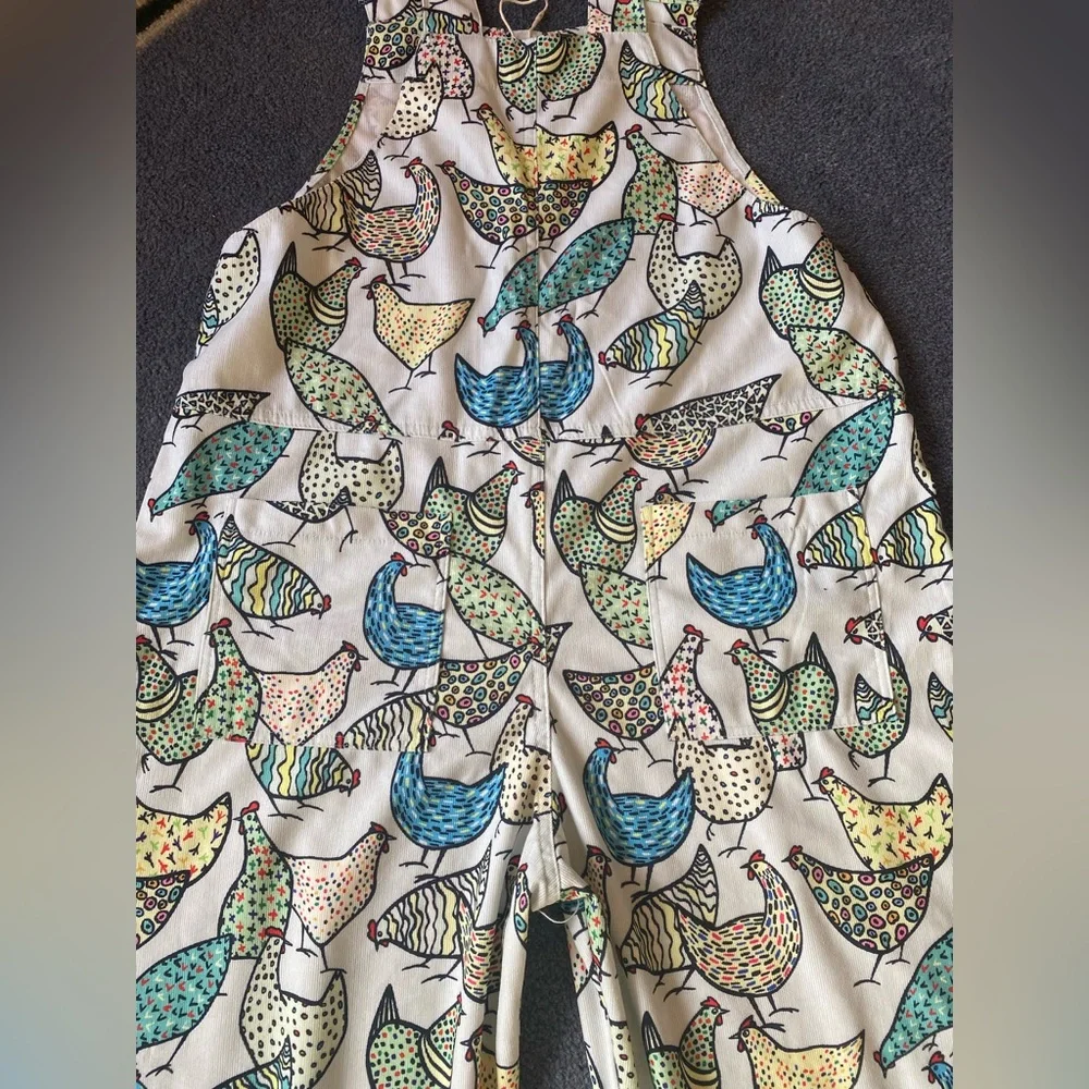 L.A Soul Retro Chicken Print Lightweight Corduroy Overalls - Picture 6 of 11